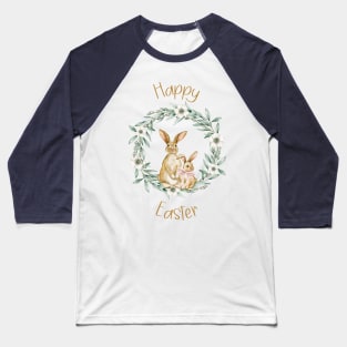 Mother and Baby Rabbit Floral Easter Design Baseball T-Shirt